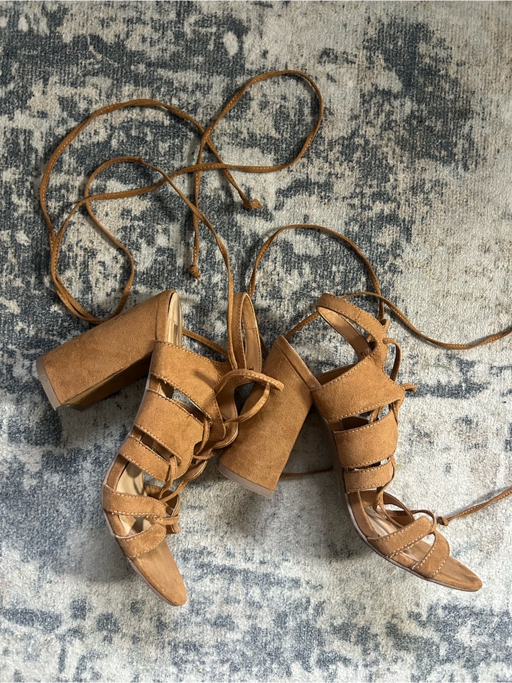 Forever 21 Tan Suede Lace-Up Block Heel Sandals